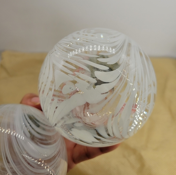 Hand-Blown Swirled White Glass Oil Lamps with Vintage Metal Wick Holders Set TWO - Picture 13 of 13